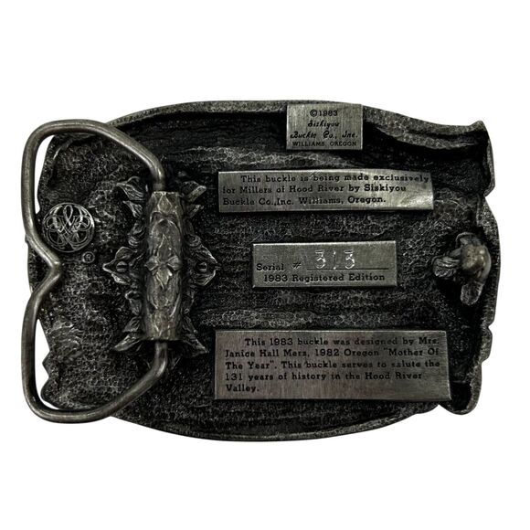 Hood River Oregon 1983 Commemorative Belt Buckle Teepee Covered Wagon Log Truck - Picture 3 of 5